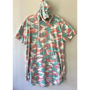 Bleecker n Mercer‎ Sz L Cover Up Midi Dress Camo Pullover Hoodie Kangaroo Pocket